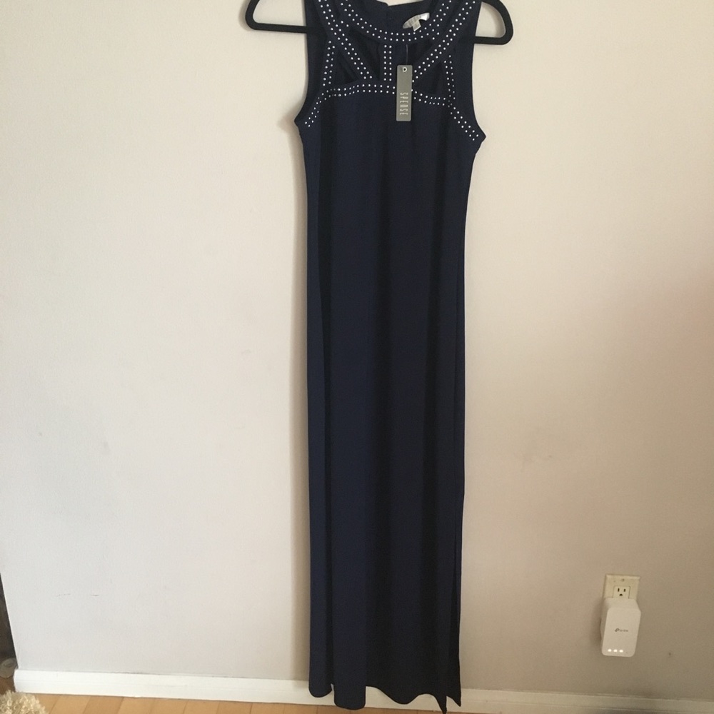 Spense Navy Embellished Maxi Dress Size 8 NWT